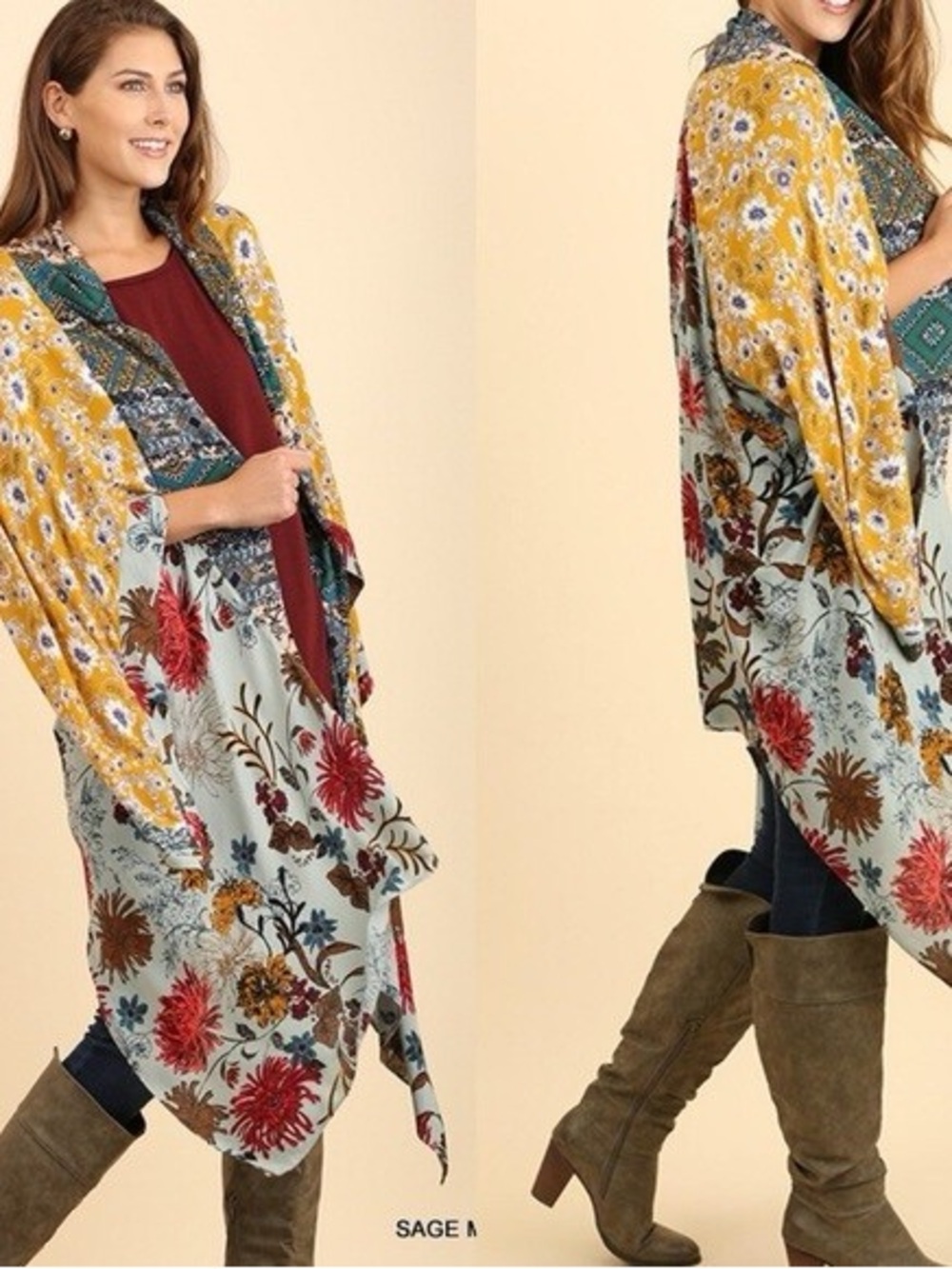 Umgee Multi-Color Floral Draped Open Front Cape